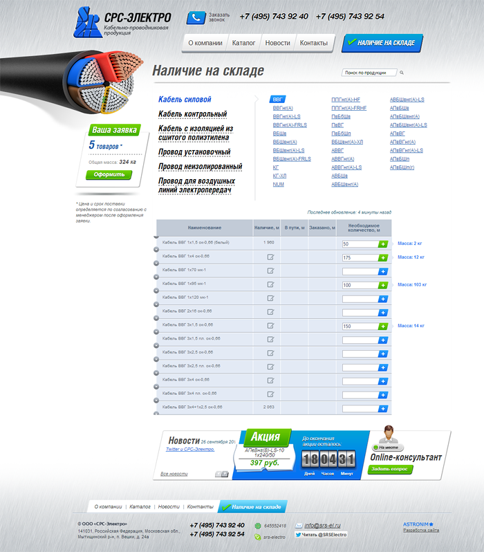 Наличие на складе продукции СРС-Электро